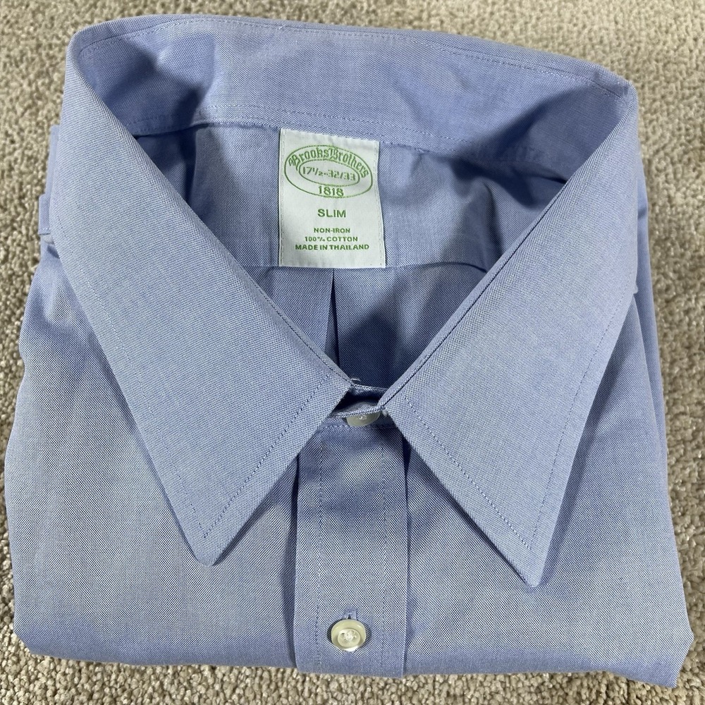 Brooks Brothers Mens Blue Pinpoint Oxford Dress Shirt 17.5-32/33 Slim Fit Office - Picture 9 of 10